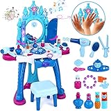 Kids Vanity Toys for 2 3 4 5 Year Old Girls Gifts, Magical Toddler Vanity Set for Little Girls Vanity Set with Mirror Stool Lights & Beauty Salon Set Kids Makeup Vanity Table Princess Toys for Girls