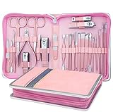 Manicure Set Professional Manicure Kit - 26 in 1 Pedicure Kit Nail Clippers Set Stainless Steel Pedicure Set Nail Care Kit for Women - Pink