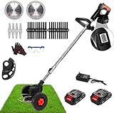 Weed Wacker Cordless Weed Eater Battery Powered Brush Cutter, 21V Lightweight Electric Grass Trimmer Edger Lawn Tool with 3 Types Blades Fast Charger, Push Lawn Mower No String Trimmer for Garden Yard