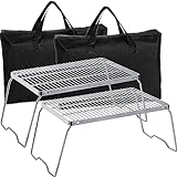 Blulu 2 Pcs Campfire Grill Grate 304 Stainless Steel Grate Heavy Duty Portable Fire Pit Grill Grate Folding Campfire Grill with Legs 2 Pcs Carrying Bag for Outdoor Camping Cooking Picnic Hiking