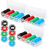 300 Pcs Poker Chips with Denominations Poker Chip Set Plastic Counters Chip Casino Chips with Poker Chip Holder Storage Box for Texas Home Game Nights Holdem Poker Blackjack or Roulette Casino Parties