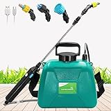 SideKing 1.35 Gallon/5L Battery Powered Sprayer, Electric Sprayer with USB Rechargeable Handle, Portable Garden Sprayer with 23.6' Telescopic Wand, 3 Mist Nozzles and Adjustable Shoulder Strap