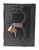 Leather Diary Journal with Lock Notepad Writing Book with Lock & Key Handmade Papers Designed for Home & Office, Vintage Antique Style Organizer Blank Notebook (Black)