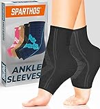 Sparthos Ankle Compression Socks (Pair) - Plantar Fasciitis Sleeves with Arch Support - Foot Ankle Brace for Men and Women - Relieve Heel Pain, Reduce Swelling, Achilles Tendon Treatment (Black-XL)