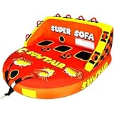 SUWTAIR Super Sofa Towable Tubes for Boating 1-3 Person,Tubes for Boats,Inflatable Boat Tube/Water Tube,Front&Back Tow Points with Heavy-Duty Thick Nylon Cover for Water Sports (Red Mutil)
