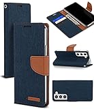 GOOSPERY Canvas Wallet Designed for Samsung Galaxy S22 Wallet Case, Stylish Denim Fabric Design [3 Card Slots & 1 Side Pocket] [Standing Feature] Card Holder Flip Phone Cover - Navy Blue