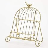 Jemeni Adjustable Cookbook Stand for Kitchen, Metal Birdcage Shaped with 2 Weighted Chains, Gold