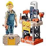 POFJOEQ Kids Tool Bench for Toddlers，Kids Tool Set with Realistic Tools and Electric Dril，Build Your Own Toy Tool Box-74 Realistic Toy Tools and Accessories