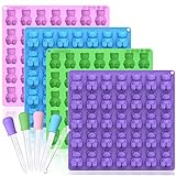 Gummy Bear Molds Silicone 5ML Large 4pcs Candy Trays for 140 Cavity Chocolate Jello, No Stick Bpa Free Ice Mould, With 4 Droppers and Brush, Ideal Gift for Kids Candies Lovers