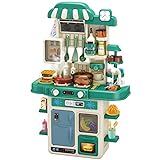 Deejoy Kitchen Playset,48Pcs Play Kitchen Set for Boys and Girls, Kitchen Toys with Realistic Lights&Sounds, Simulation of Spray and Play Sink, Pretend Play Food Toys with Toddler