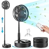LIPETY Foldable Oscillating Pedestal Fan with Remote, 8' USB C Rechargeable 7200mah Battery Fan Quiet Small Table Fan, Portable Folded Floor Standing Fan for Bedroom Office Camp Travel