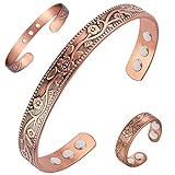 Vicmag Copper Magnetic Bracelet & Lymphatic Drainage Ring for Women Men Strong Magnets Therapy Bangle 99.9% Solid Pure Copper Jewelry Gift (Flower)