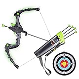 SainSmart Jr. Kids Bow and Arrows, Light Up Archery Set for Kids Outdoor Hunting Game with 5 Durable Suction Cup Arrows, Luminous Bow and Sighting Device, Green
