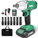 KIMO 20V Cordless Impact Wrench 1/2 inch, 2000 In-Lbs & High Torque 3400 IPM, Impact Gun w/ Battery ＆ Charger, 7 Pcs Impact Driver Sockets, Electric Impact Wrench Set w/ Variable Speed for Car Tires