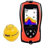 LUCKY Portable Fish Finder Transducer Sonar Sensor 147 Feet Water Depth Finder LCD Screen Echo Sounder Fishfinder with Fish Attractive Lamp for Ice Fishing Sea Fishing