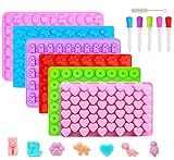 Gummy Bear Molds Candy Molds Chocolate Molds, Silicone Gummy Molds Include Dinosaur, Bear, Hearts, Mini Donut and Sea Animals, Set of 6 with 5 Droppers, Clean Brush, Package Bags