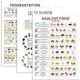 3 Pcs Vitamin Abstract Chart Healthy Food Wall Art Fruits and Vegetables Chart Vertical Poster Kids Nutrition Poster for Kitchen School Classroom Office Dining Room Poster Unframed