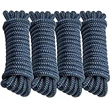 PropelTech 4 Pack 1/2' x 15’ Boat Dock Lines for Boat & Pontoon, Premium Marine- Grade Double Braided Nylon Dock Line, Pre-Spliced with a 12' Eyelet-Navy Blue,Boating Gifts for Men