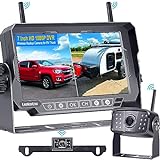 LeeKooLuu RV Backup Camera Wireless HD 1080P 7 Inch Touch Key Screen Monitor Hitch Rear View Recorder System License Plate Camera Adapter for Furrion Pre-Wired RV Waterproof Infrared Night Vision LK6