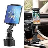 WUITIN Cup Holder Car Tablet Mount for Car, 360° Adjustable 15' Long 2-Arm Stand Holder for iPad,Samsung Galaxy Tab/Z Fold 4/3, iPhone 15/14/Pro, 4.7-12.9' Tab &Phone
