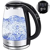 Electric Kettle Temperature Control Glass Hot Water Boiler with 4 Colors LED Indicator Tea Heater Fast Heating with Keep Warm Function Auto Shut Off and Boil Dry Protection (1.7L)