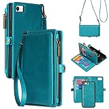 MInCYB iPhone SE (2022, 2020) Wallet Case, iPhone 7/8 Flip Folio Cover with RFID Blocking Credit Card Holder, Detachable Magnetic Zipper Purse with Wristlet Strap for iPhone 7/8/SE(2020, 2022) Blue
