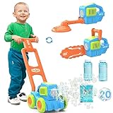 HYES 3 in 1 Bubble Lawn Mower for Toddlers/Bubble Leaf Blower/Chainsaw Machine Toys, Automatic Bubble Machine for Kids, Outdoor Push Toys Gift for Baby Boys, Blue