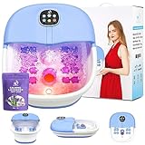 Foot Spa Bath Massager with Heat Bubbles and Vibration Massage and Jets, 16OZ Calming Lavender Foot Soak Epsom Salt, Collapsible Foot Bath Bucket with Infrared Relieve Stress & Remote Control - Blue