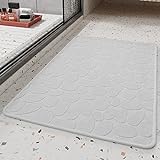 COCOER Non Slip Bath-Mat, Super Absorbent Washable Thin Bathroom Mats for Bathroom with Rubber Backing, Fit Under Door Rugs 17'x28' Gray