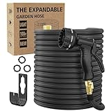 Garden Hose 75ft,Expandable Flexible Garden Hose Leak-Proof with 40 Layers of Innovative Nano Rubber,2024 Version/New Patented, Lightweight, Durable, 3/4' Solid Brass Fittings (75FT, black)