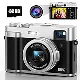 5K Digital Camera with Front and Rear Cameras for Photography Video Camera with Viewfinder Autofocus UHD 5K Vlogging Camera for YouTube 6-Axis Anti-Shake Selfie Camera Recorder with 32GB SD Card