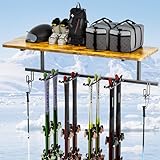 LiebeRen Snowboard Wall Mount,Ski Wall Mount Can Bear Weight of 400 Pounds,Ski Rack with Wooden Shelf,Ski Rack for Garage Wall Holds 12 Pairs,Snowboard Rack Size 45.27‘L’15.55‘W’inch.