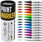 Acrylico Acrylic Paint Pen Set of 16 - Extra Fine Tip Point Pens with 4 Metallic Markers - Rock, Glass, Wood & Fabric Painting Art Supplies, Adults & Kids Arts Craft Kit for Scrapbooking & Drawing