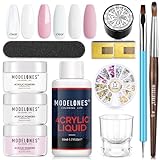 modelones Acrylic Nail Kit - Clear/White/Pink Acrylic Powder and Liquid Set with Rhinestone Glue, Acrylic Nail Brush, All In One Starter Kit for Acrylic Nail Extension Beginner Valentine's Day Gifts