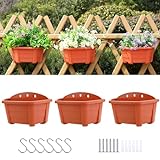 summer flower 3 Pack 9.84” Wall Hanging Planters, Railing Hanging Planters for Fence Balcony Garden Outdoor Decor, Plastic Flower Pot for Window Plant Holder (Terracotta Red)