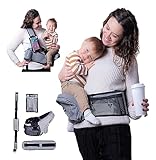 The Hip Baby - Safety-Certified Ergonomic Hip Seat Baby Carrier – Plus Waist Extension, Shoulder Harness, Touchscreen Phone Holder, and Thermal Bottle Pouch - for Newborns & Toddlers (Grey)