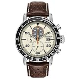 Citizen Men's Eco-Drive Weekender Brycen Chronograph Watch in Stainless Steel, Brown Leather strap, Ivory Dial (Model: CA0649-06X)