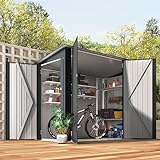 AECOJOY Bike Shed with Racks Inside, 4' x 7.5' Outdoor Horizontal Sheds & Outdoor Storage with Triple Lockable Door, Lean-to Small Metal Storage Cabinet for Bicycles, Tools Storage for Garden Use