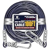 Tie Out Cable for Large Dog, 100ft Dog Runner for Yard, Dog Run Leash Heavy Duty Swivel Hooks Lead Holds Break Strength of 1000lbs, Steel Wire Dog Chain Dog Leash Cable Yard, Camping(Grey)