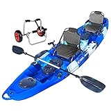 Tandem Fishing Angler Kayak | 2 or 3 Person | 12.5’ sit on top | 550lbs Capacity w/Kayak Trolley| Ocean Lakes Rivers | Adult Youths Kids Family | Pesca canoas caiaques caña pescar kyak cayac Personas