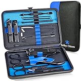 Keiby Citom Professional Stainless Steel Nail Clipper Travel & Grooming Kit Nail Tools Manicure & Pedicure Set of 18pcs with Luxurious Case (Black/Blue)