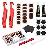 Maifede Bike Inner Tire Patch Repair Kit - with 17 Vulcanizing Patches, 2 Super Bike Tire Levers, 6 Glueless Patches and Portable Storage Box - for Bicycle, BMX, Motorcycle, and Inflatable Rubber.