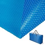 Goplus Pool Cover, 18 x 36 FT Solar Blanket with Carrying Bag for In-Ground and Above-Ground Swimming Pools, Rectangle Hot Tub SPA Thermal Blanket, Blue Bubble