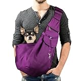 Pet Sling Carrirer Bag for Small Dogs/Cats, Cross Shoulder Canvas Carrying Bags Fits 8-16lb Puppies with Adjustable Strap and Zipper Pockets for Walking, Travel, Outdoor(Purple)