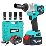 NCOEN Impact Gun 600N.m Cordless Impact Wrench 1/2 cordless with 4.0 Batteries Impact Wrench Max Torque 442 ft-lbs, 4 Sockets and Portable Carrying Tool Case for Home Garden