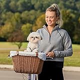 PetSafe Happy Ride Wicker Bicycle Basket for Dogs and Cats - Stylish Weather Resistant Wicker Material - Comfortable, Easy to Clean Soft Liner - Removable Sun Shield Included - for Pets up to 13 lb