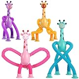 XONTEUS 4 Pack Telescopic Suction Cup Giraffe Toy, Sensory Tubes for Toddlers, Fidget Toys for 3 4 5 6 7 8 Year Old Boys & Girls, Fun Stocking Stuffers for Kids