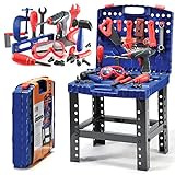 Play22 Kids Tool Workbench 76 Set - Kids Tool Set with Electronic Play Drill - STAM Educational Pretend Play Construction Workshop Tool Bench - Pretend Play Tool Set Build Your Own Kids Tool Box