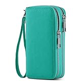 HAWEE Cellphone Wallet Dual Zipper Wristlet Purse with Credit Card Case/Coin Pouch/Smart Phone Pocket Soft Leather for Women or Lady, Turquoise