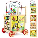 FOPNETS Wooden Toys for Boys Girls Activity Cube Gift Set Developmental Montessori Learning Educational Toys for Toddlers Removable Bead Maze Shape Sorter 6 in 1 First Birthday Gifts
